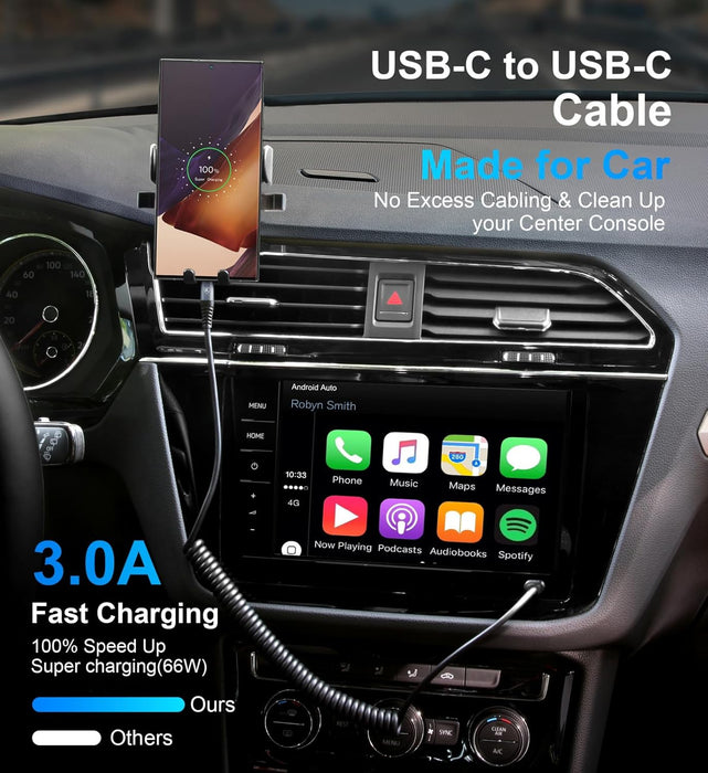 USB C Cable 3ft 2Pack USB C to USB C Charger Cable for Car, Coiled Type C