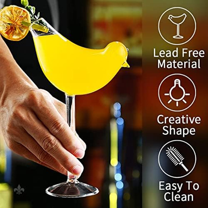 Cocktail Glasses Bird Shaped Cocktail Wine Glass 5oz/150ml Set of 2 Drinking Unique Champagne Coupe Glass Bird Shape Martini Goblet Cups 2pcs Glassware for KTV Home Bar Club