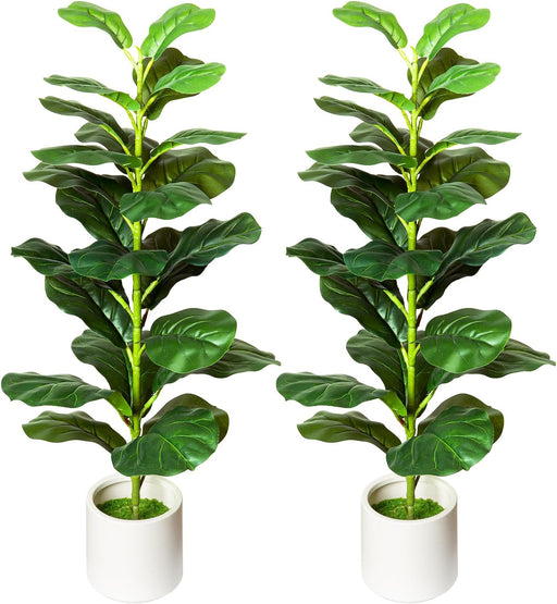 2Pack Artificial Fiddle Leaf Fig Tree, 35" Faux Ficus Lyrata Plant with Pot, Floor Plant Outdoor Artificial Plant, Suitable for Living Room, Office, Bedroom Decor