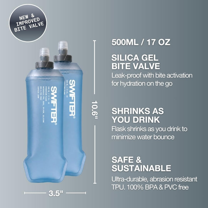 2x Soft Flask 500ml | Running, Hiking, Cycling Hydration Flask | Collapsible, Leakproof, Reusable | Matt Finish, Sky Blu