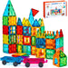 100 PCS Magnetic Tiles with 2 Cars, Magnet Stacking Blocks Kids