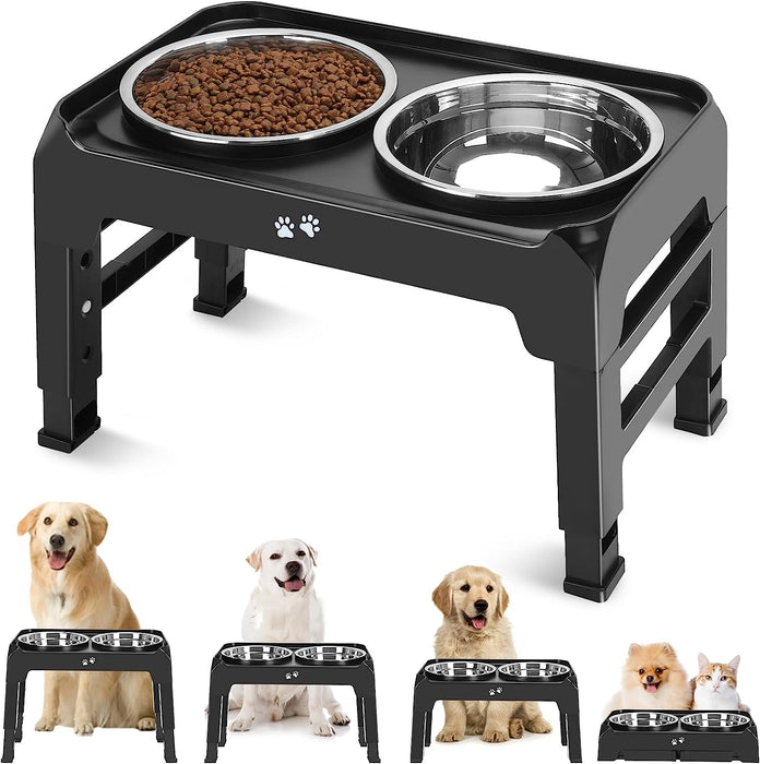 Elevated Dog Bowls, 4 Height Adjustable Raised Bowl Stand with 2 Thick 50oz Stainless Steel Food Bowls Non-Slip Feeder A