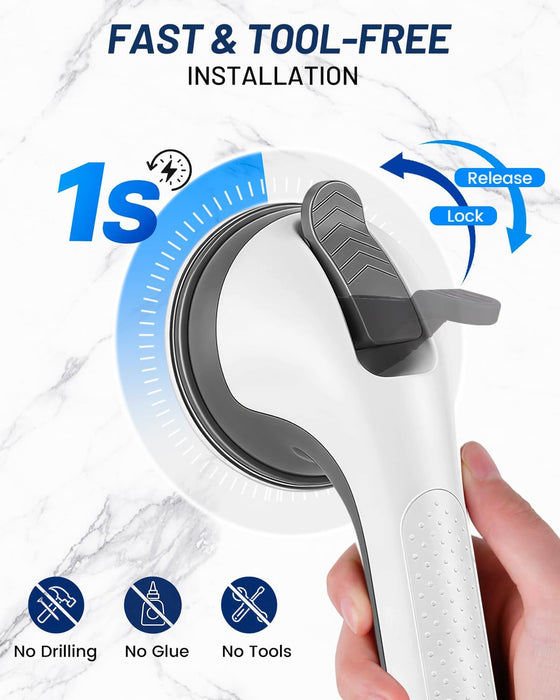 Suction Grab Bars for Shower, Gel-Enhanced Shower Handles for Seniors, Grey