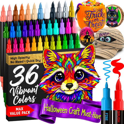 36 Multicolor Dual-Tip Acrylic Paint Marker Pens for Drawing