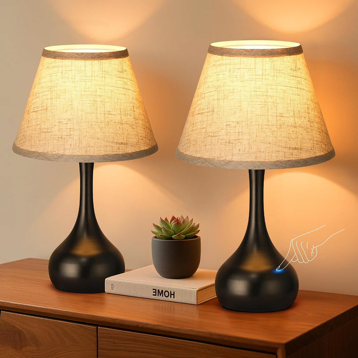 Touch Table Lamp for Bedroom Set of 2, 3-Way Dimmable Bedside Lamp for Nightstand, 17” Farmhouse Metal Desk Lamp with Li