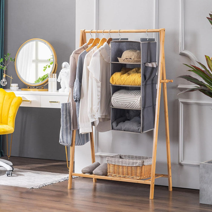 Hanging Closet Organizer and Storage for Clothes, 4-Shelf, Grey