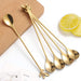 6-Piece Elegant Gold Leaf Long Handle Teaspoons - 7.4"