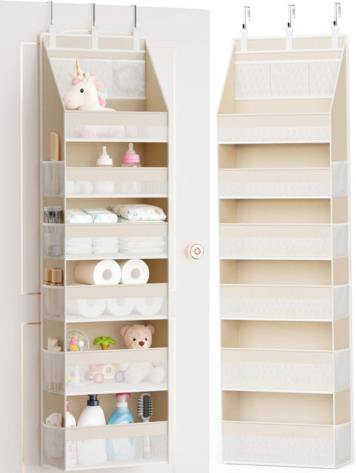 Over the Door Organizer, 6-Shelf Closet Hanging Storage with 13 Mesh Pockets, 55lbs Capacity Behind the Door Storage for