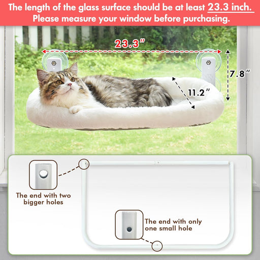 Cordless Cat Window Perch with Cushion Bed Metal Frame, L White