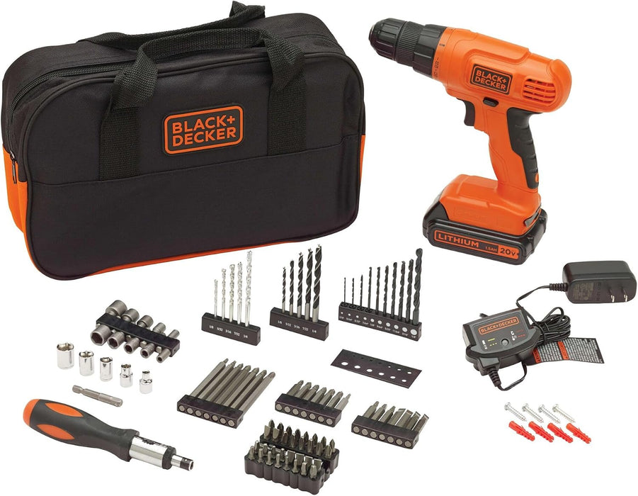 BLACK+DECKER 20V MAX* POWERCONNECT Cordless Drill Driver Kit with Drill Bit Set and Sockets, 100 pc. Tool Kit for Home, 