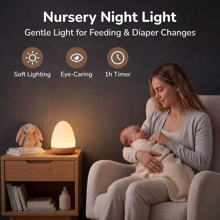 Egg Light for Nursery, Eye-Caring Touch Control Rechargeable Baby Night Light with 13 Color Modes, Dimmable Night Feedin