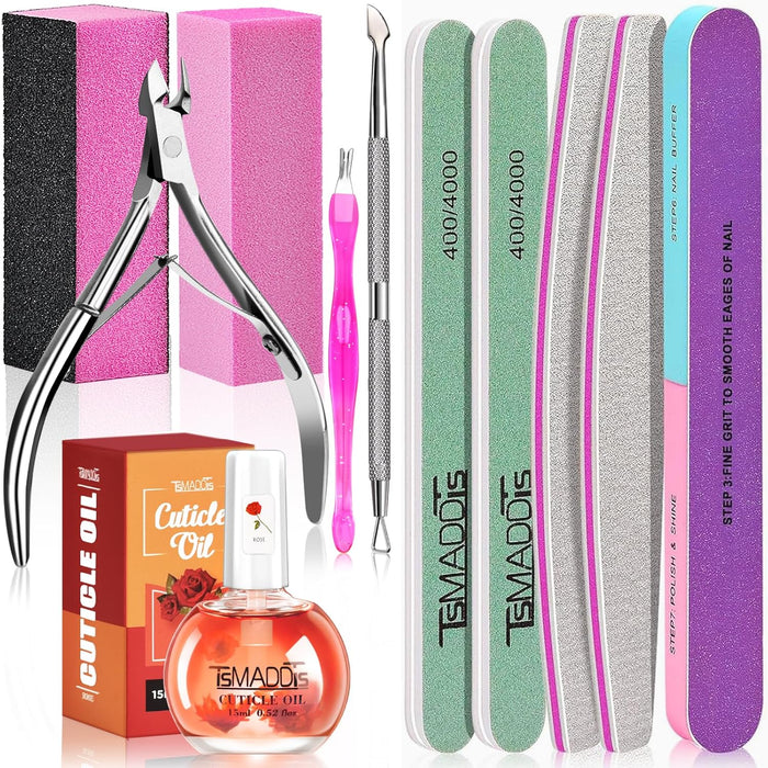 Manicure Tools Kit Nail Care Kit with 3 pcs Files, 2 pcs Buffer Blocks, 2 Polishing Buffers, Cuticle Nipper, Pusher and 