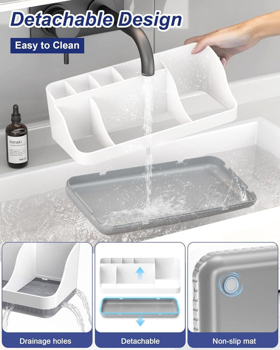 Bathroom Counter Organizer and Storage, 7 Slots Detachable Toothbrush Holders for Bathrooms, Anti-Slip Electric Toothbru