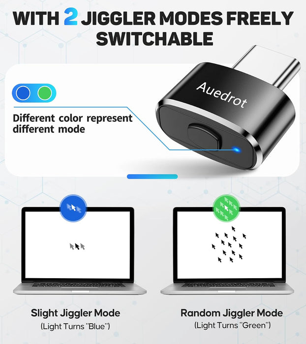 Mouse Jiggler Undetectable USB-C Mouse Mover with Switch Button, Automatic Type-C Wiggler with 2 Jiggle Modes, Plug & Pl