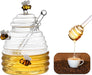 glass honey jar with dipper,beehive shaped honey pot,honey container with dipper large,17 oz