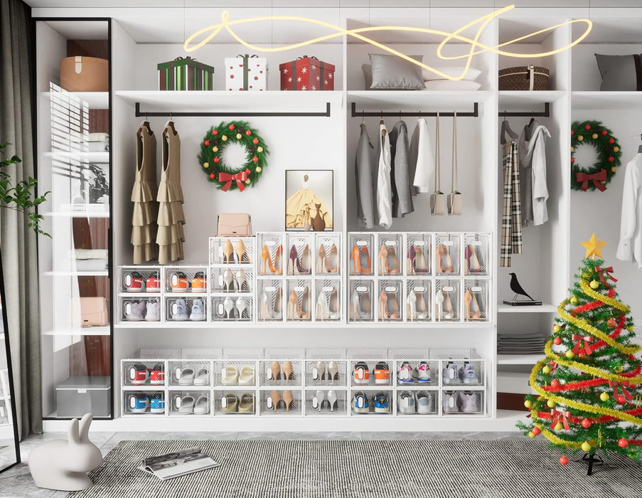 Clear Shoe Storage Boxes, Stackable Shoe Organizer for Closet