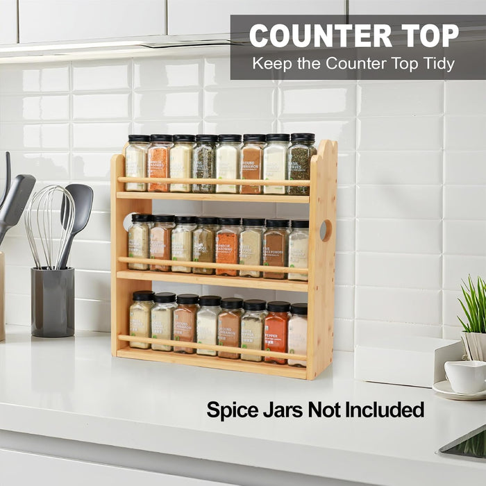 3-Tier Bamboo Spice Rack, Wall Mount & Countertop Spice Organizer