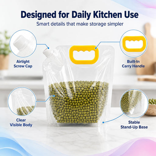 5pcs Food Storage Bags, Reusable Grain Storage Moisture-proof Sealed Bags, Stand Up Packaging Pouches Large Sealed Bag with Handle