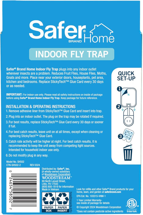 Safer Home Flying Insect Trap, Plug-In Fruit Fly Trap for Indoors, 1-Pack