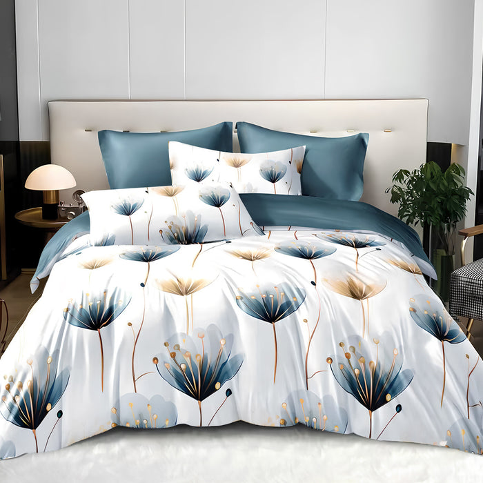 Three-Piece Blue Floral Duvet Cover Set