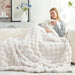 Faux Fur Throw Blanket for Couch, Fuzzy Soft Plush Thick Bubble Blanket for Sofa Bedroom Living Room, 50 * 60 Inches Cream White
