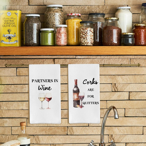 Funny Wine Kitchen Towel Set, Decor Gifts for Women & Wine Lovers, Funny Tea Towels, 2 x 16x24 Inch