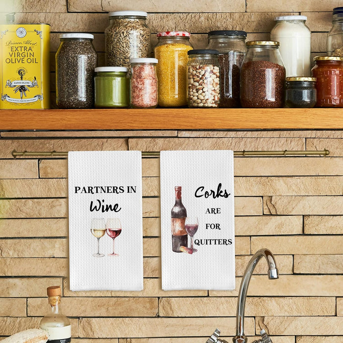 Funny Wine Kitchen Towel Set, Decor Gifts for Women & Wine Lovers, Funny Tea Towels, 2 x 16x24 Inch