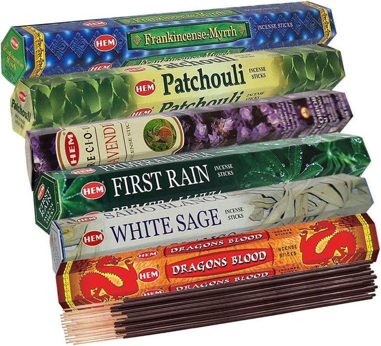Hem Incense Sticks Variety Pack #23-120 Insence-Sticks (6 Incents x 20 Insense) + Incense Stick Holder with 6 Most Liked