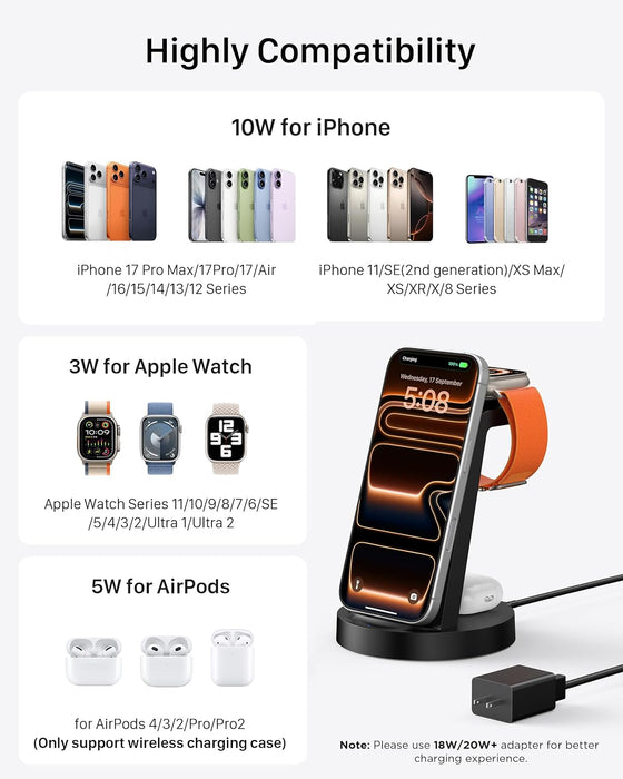 3 in 1 Charging Station - Wireless Charger for Apple Multiple Devices