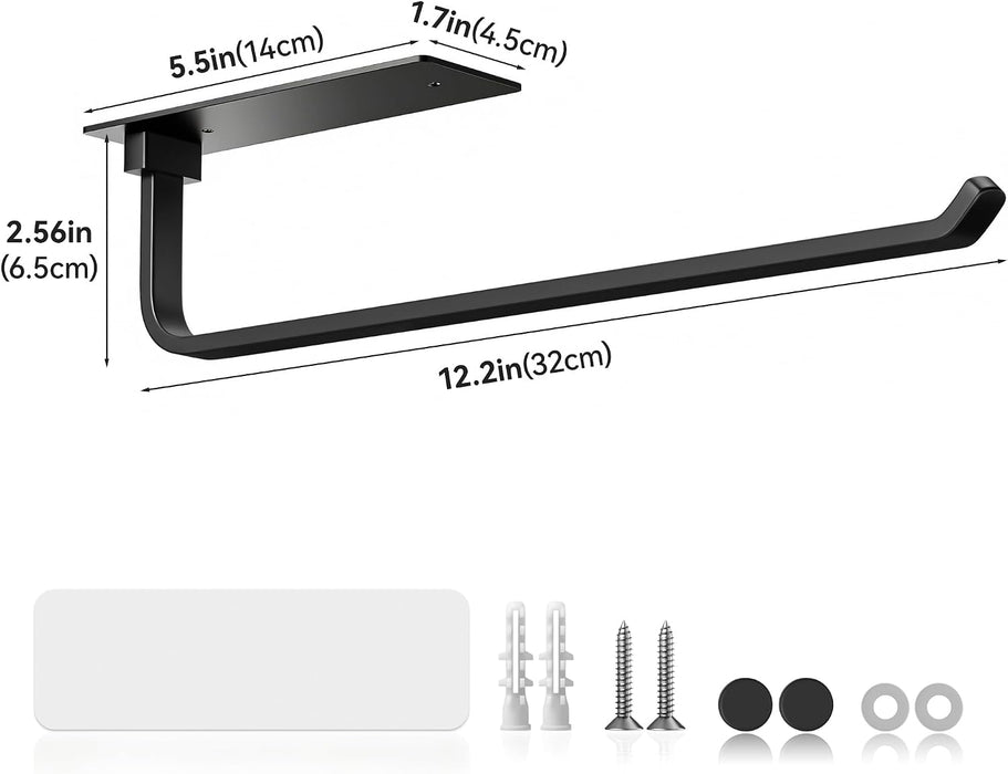 Paper Towel Holder Under Cabinet, Self-Adhesive or Drilling, Matte Black