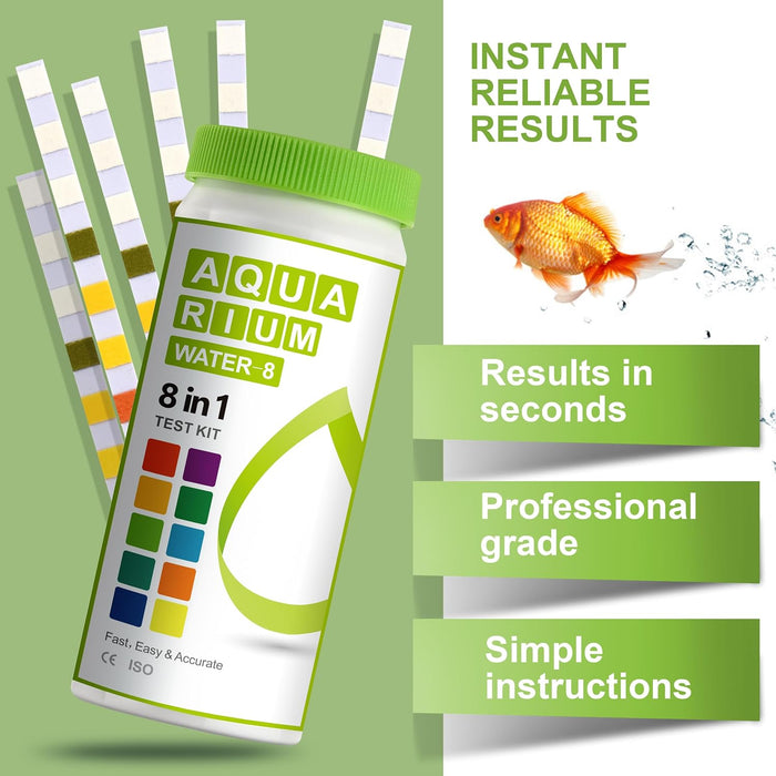 8-in-1 Aquarium Test Kit for Fish Tanks - Quick & Accurate Water Testing Strips for Aquariums & Ponds. Tests pH, Ammonia