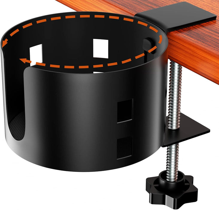 Anti-Spill Large Desk Cup Holder Clamp, Metal Table Cup Holder(Black)