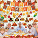 Thanksgiving Decorations Set, GIVE THANKS Banner and Garland, Hanging Swirls, Turkey Glasses and Maple Leaf for Indoor H
