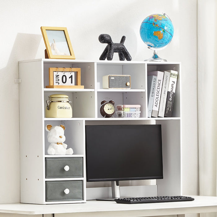 Three-Tier Desktop Bookshelf with Fabric Drawers