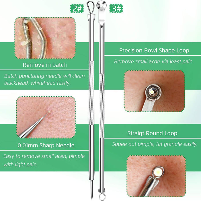 5PCS Blackhead Remover Comedone Extractor, Curved Blackhead Tweezers Kit, Professional Stainless Pimple Acne Blemish Rem