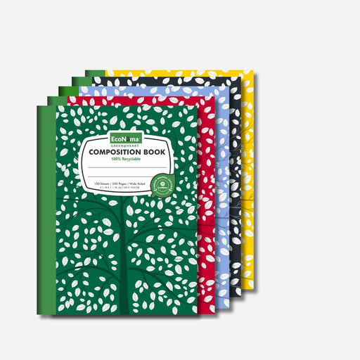 Composition Notebooks Pack of 5 Wide Ruled 200 Pages (100 Sheets) 9.75"x7.5" Back to School 2026 Carbon Neutral Recyclab
