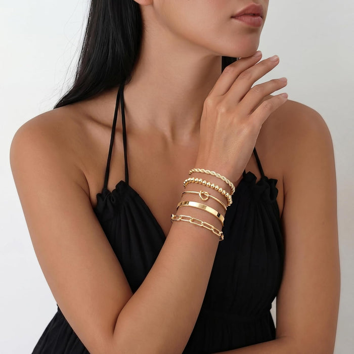 Gold Bracelets Set for Women Non Tarnish, Waterproof 14K Gold Plated Sterling Silver Chunky Cuff Bracelet Stackable Gold Bangles Bracelet for Women Trendy Fashion Accessories Tie Knot Cuban Rope Paperclip Beaded Bracelet Stack Jewelry Mothers Day Gifts for Mom Birthday