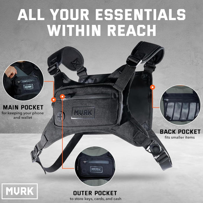 Water Resistant Running Vest Chest Pack, Phone Holder for Running, Lightweight Training Pack with Reflective Detail