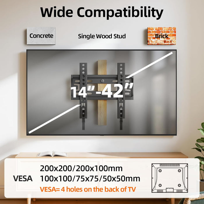 IWORBOARD 24 32 40 42 inch Fixed TV Monitor Wall Mount for 14-42 inch LED LCD Screen,Low Profile Small RV TV Mount, Easy Slim Flat Wall Bracket, Max VESA 200x200mm, 66lbs, Single Stud