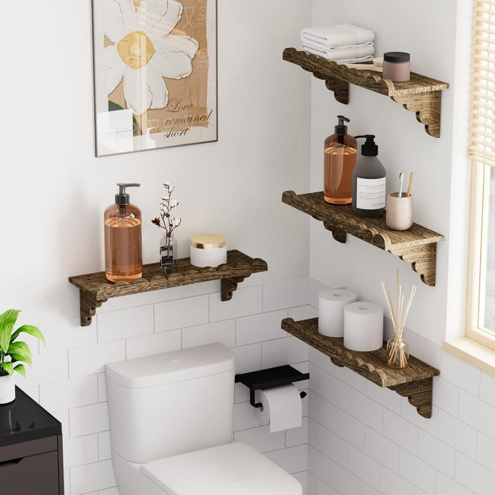 Scalloped Wood Wall Shelf – 17 Inch Floating Shelf with Wood Brackets, Easy to Install Rustic Wall Shelf for Living Room