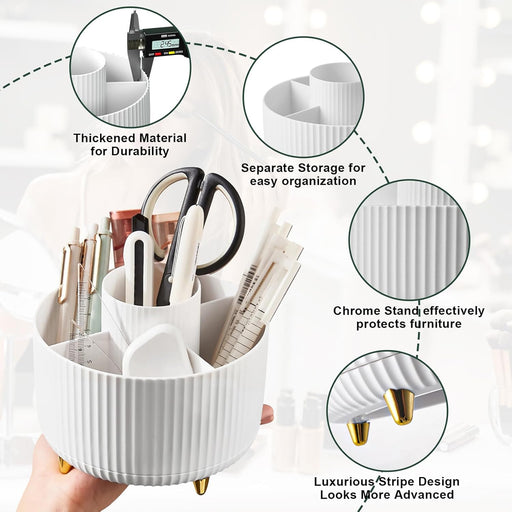 Makeup Brush Holder Organizer,360° Rotating Makeup Brush Organizer,5 Slot Make up Brushes Cup for Cosmetics, Nail Polish