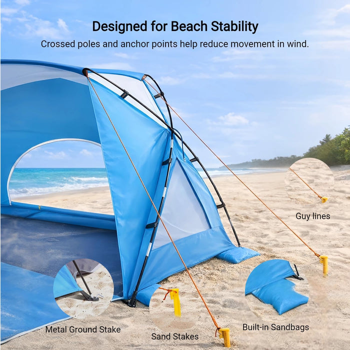 Beach Tent, Portable Sun Shelter for 2/3/4/6-8 Person with UPF 50+ UV Protection, Easy Setup Waterproof Beach Shade Cano