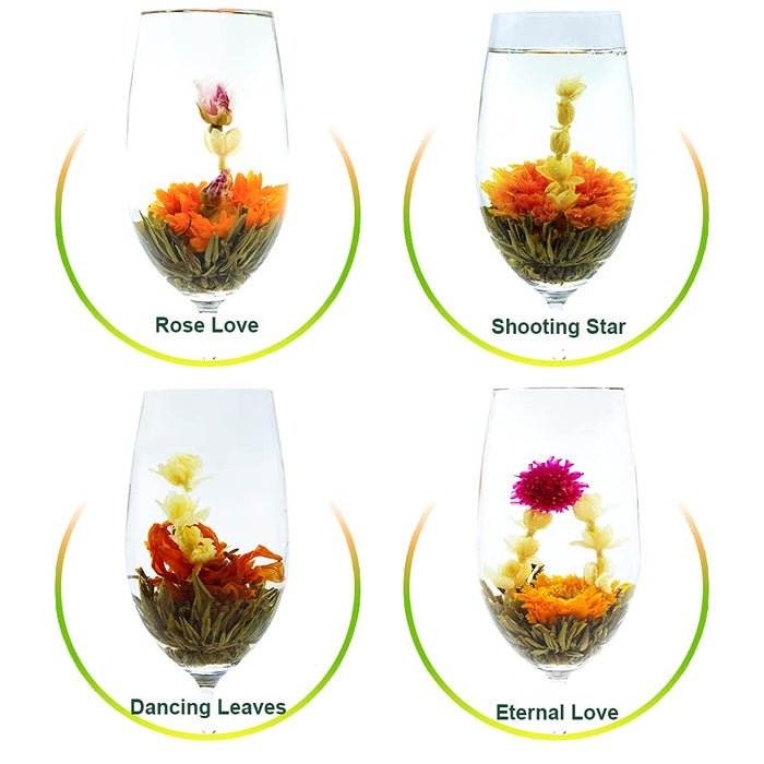 Blooming Tea Flowers - 12pcs Individually Sealed Flowering Balls - Hand-Tied Natural Green Tea Leaves & Edible Flowers -