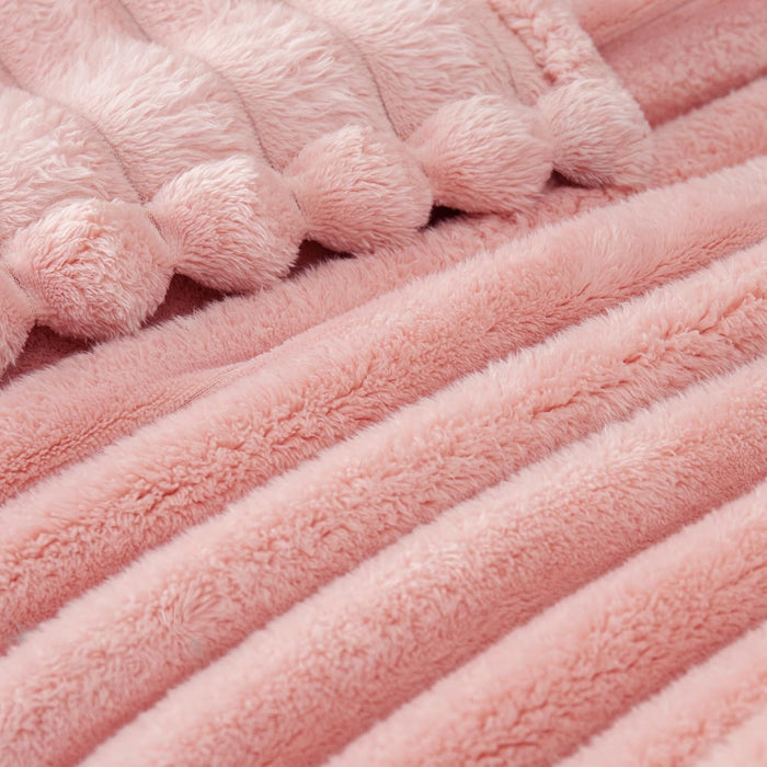 Striped Fleece Throw Blanket for Couch, Sofa, Pink
