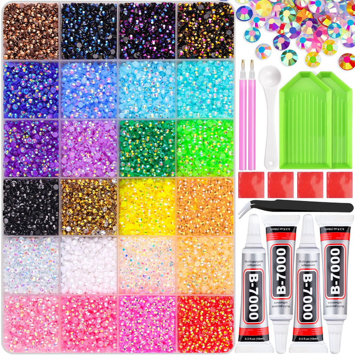 34000Pcs Resin Jelly Rhinestones for Bedazzling, Multicolor 3mm Flatback Gems for Diamond Art, Bedazzler Kit with 3Pcs 1