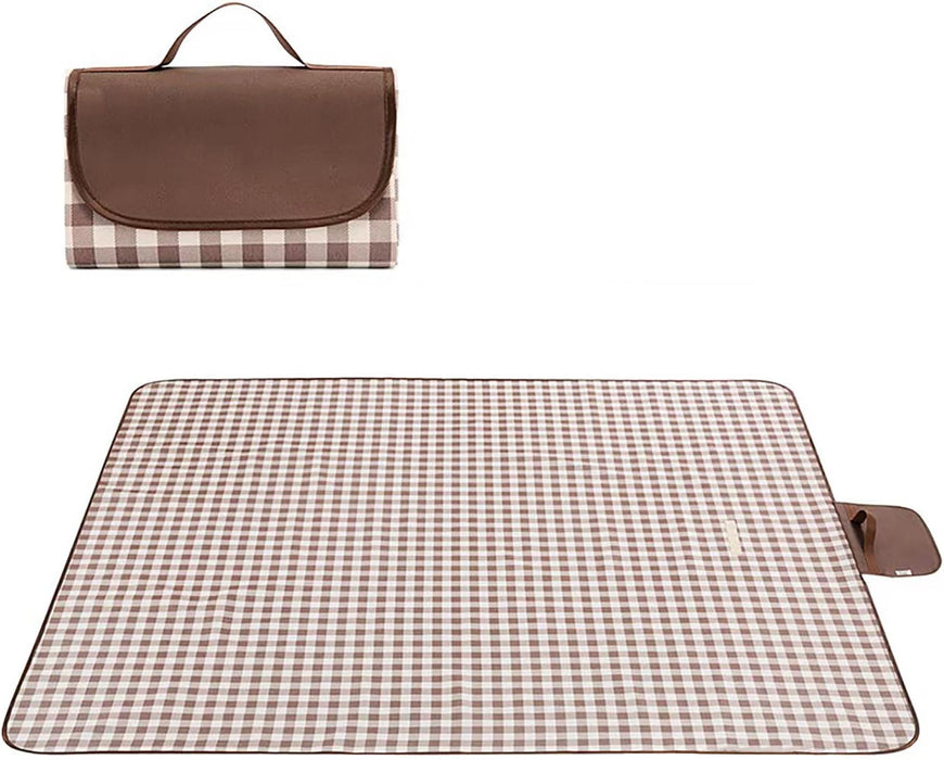 Waterproof Picnic Blanket with Carry Strap - Foldable Sandproof Outdoor Mat for Camping, Beach, Park - 59" x 71",Coffee 