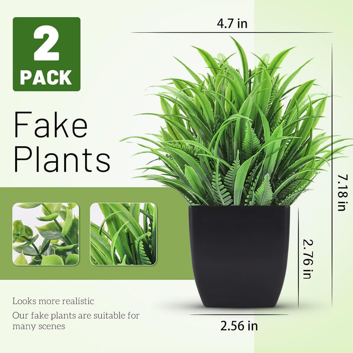 2 Pcs Fake Plants Small Artificial Plants for Black Bathroom Decor