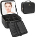 Travel Makeup Bag With LED Mirror, Cosmetic Train Case with Light up Mirror, Portable Makeup Artist Organizer Bag with Adjustable Dividers, Makeup Brush Holder Storage, Black