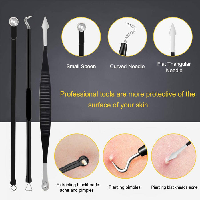 Pimple Popper Tool Kit - 10 Pcs Blackhead Remover Comedone Extractor Kit with Box for Quick and Easy Removal of Pimples,
