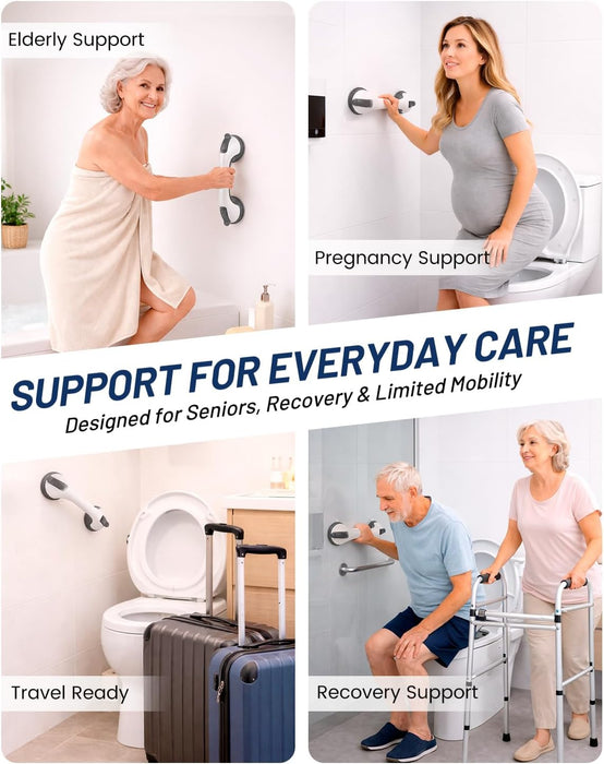 Suction Grab Bars for Shower, Gel-Enhanced Shower Handles for Seniors, Grey